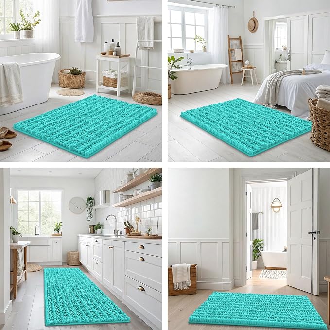 Smiry Bathroom Rugs Mat 24x16, Extra Soft Absorbent Chenille Bath Rugs, Non Slip Rubber Backing Machine Washable Quick Dry Bath Mats for Bathroom Floor, Tub, Shower, Home Decor Accessories, Turquoise
