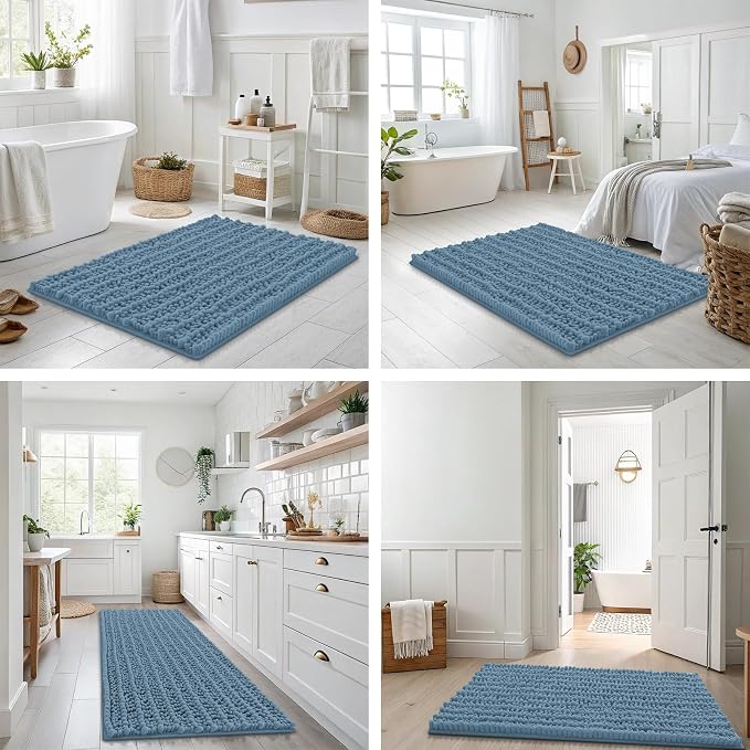 Smiry Bathroom Rugs Mat 70x24, Extra Soft Absorbent Chenille Bath Rugs, Non Slip Rubber Backing Machine Washable Quick Dry Bath Mats for Bathroom Floor, Tub, Shower, Home Accessories, Grayish Blue