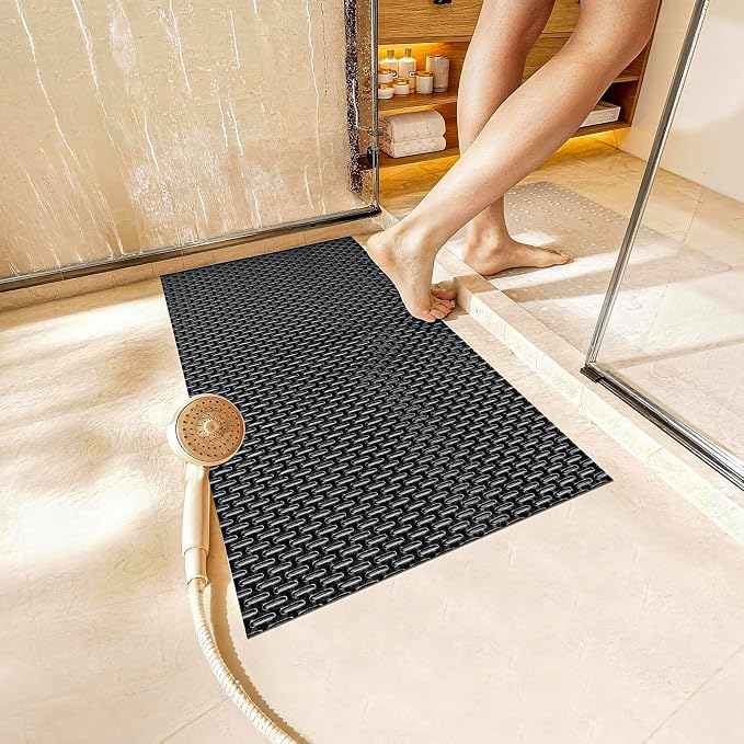 Extra Large Non-Slip Shower Mat, Fast-Dry PVC Bath Stall & Tub Mat, Drain-Hole Design,for Shower Stall Tub for Elderly/Kids,Non Slip Bathroom Safety Accessory,Black 32"x17"