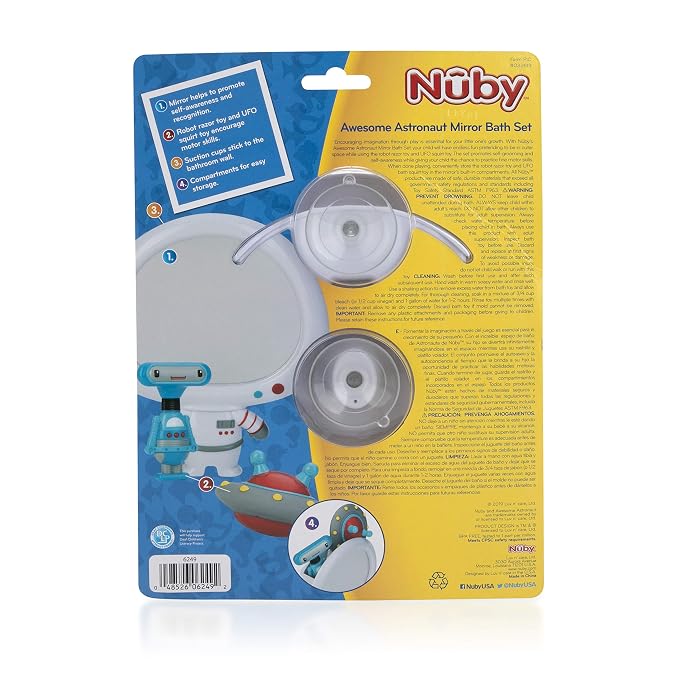 Nuby Astronaut Mirror Baby Bathtub Toy Set - 3-Piece Bath Toy Play Set - Baby Bath Toys for 3+ Years