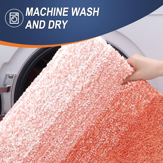 OLANLY Bathroom Runner Rugs Mat 59x24, Extra Soft Absorbent Microfiber Bath Rugs, Rubber Backing, Quick Dry, Washable Long Bath Mats for Bathroom Floor, Tub and Shower, Home Decor Accessories, Coral