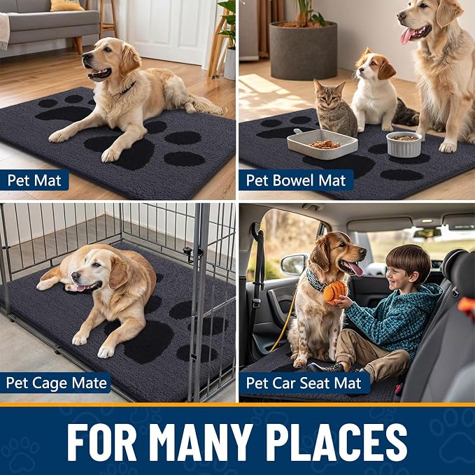 Smiry Dog Door Mat for Muddy Paws, Absorbs Moisture and Dirt, Low-Profile Entryway Mat with Non-Slip Backing, Entry Indoor Outdoor Doormat for Inside Floor (47x24 Inches, Black, Paw)
