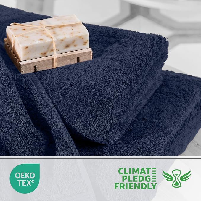 Martex Easy Living Everyday 6-Piece Bathroom Towel Set, Navy | 2 Bath Towels, 2 Hand Towels, 2 Wash Cloths, 100% Cotton, Soft, Quick-Dry