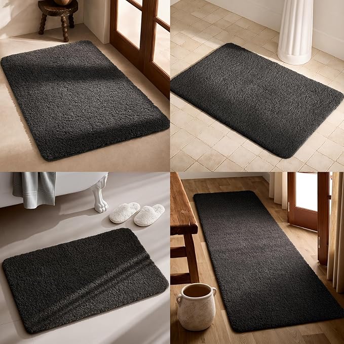 TYUU Toilet Rug, Ultra Soft Toilet Rugs U Shaped Machine Washable Non Slip Absorbent Quick Dry Toilet Mat with Rubber Backing, Black 20" x 24" U Shape