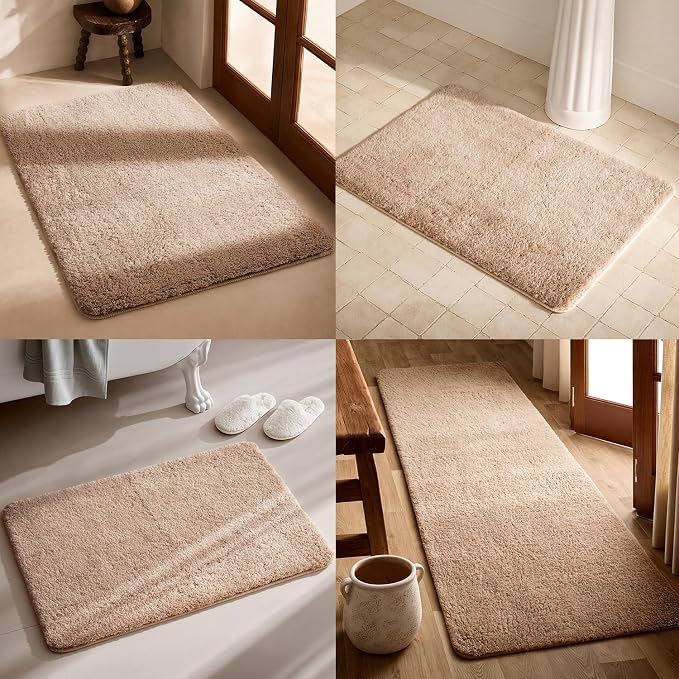 TYUU Bathroom Runner Rug, Ultra Soft Long Bath Mat Super Absorbent Quick Dry Bathroom Runner Rugs 24 x 72 Non Slip Washable, Beige 24" x 72"
