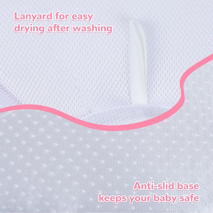 Flower Baby Bath Pad - Ultra Soft Infant Bathtub Mat with Non-Slip Petal Design, Newborn Bathing Lounger Insert for Sink or Tub, Pink Butterfly Theme