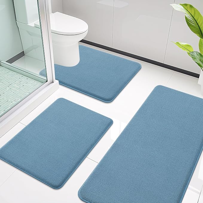Smiry Memory Foam Toilet Rugs U Shaped 24x20, Extra Soft Bathroom Rug, Ultra Absorbent, Quick Dry, Machine Washable Contoured Bath Mat for Toilet, Grayish Blue