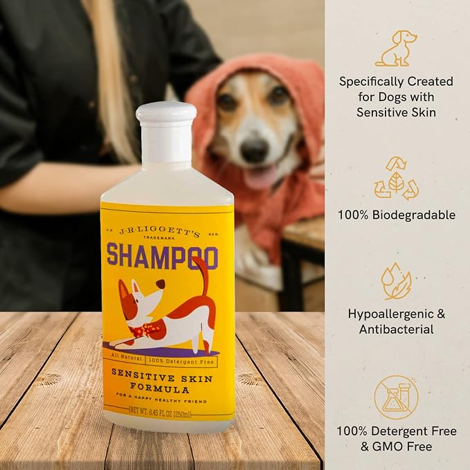 J.R.LIGGETT'S Liquid Dog Shampoo for Sensitive Skin, Natural Canine Cleanser with Aloe Vera and Colloidal Oatmeal, Hypoallergenic Formula, Detergent-Free, 8.45 fl oz
