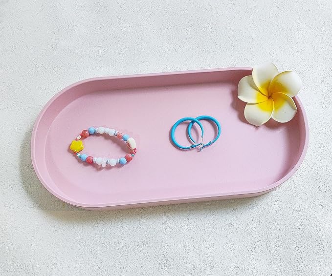 Pink Small Oval Tray (11.8 inch), 3 Pack, Countertop Organizer | for Kitchen Counter, Bathtub Bathroom Vanity Items, Coffee Accessory, Bar, Serving Seasoning, Salt and Pepper, Soap.