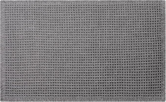 Waffle Runner Bath Mat - Long Boho Bathroom Rugs Non Slip Washable, Super Absorbent & Quick Dry, Soft Bath Mat Farmhouse Bathroom Decor, 24'' x 72'', Dark Grey
