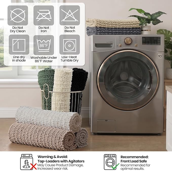 DEXI Bathroom Rugs 24x16, Super Soft Thick Chenille Absorbent Bath Mat, Non Slip Machine Washable Fluffy Shag Bathmat for Sink, Tub, Shower Floor, Grey
