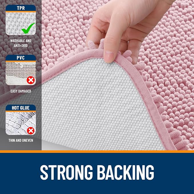 OLANLY Bathroom Rugs 35x24, Extra Soft Absorbent Chenille Bath Rugs, Rubber Backing Quick Dry, Machine Washable Bath Mats for Bathroom Floor, Tub and Shower, Home Decor Accessories, Dusty Rose