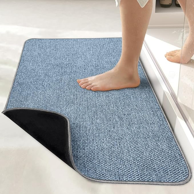 Bosap Bath Mat,Ultra Thin Bathroom Runner Rugs,Large Bath Mats for Bathroom,Quick Dry,Non-Slip,Machine Washable,Low Pile,Bath Rug,Shower Outside,Sink,Home Decor Accessories.Blue,3'x4'(36x48inch)