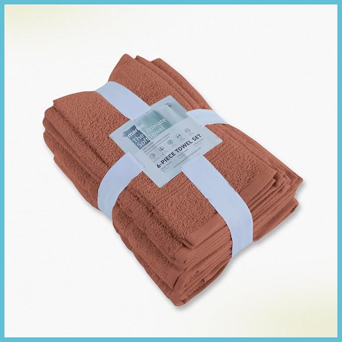 Martex Ultimate Performance 6-Piece Towel Set, Terracotta | 100% Cotton, Supersoft & Absorbent, Low-Linting, Easy Care, Versatile, 2 Bath Towels, 2 Hand Towels, 2 Wash Cloths