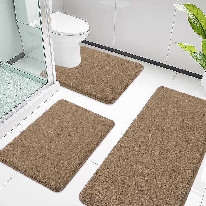 Smiry Memory Foam Toilet Rugs U Shaped 24x20, Extra Soft Bathroom Rug, Ultra Absorbent, Quick Dry, Machine Washable Contoured Bath Mat for Toilet, Camel