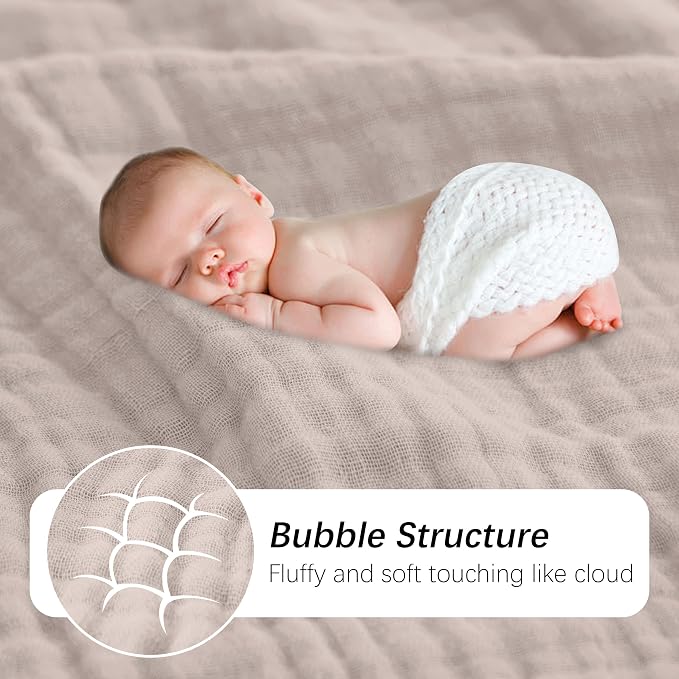 SWEET DOLPHIN Muslin Baby Bath Towels Blanket - 2 Pack 100% Cotton Towel for Babies, Infants, Toddlers - 40x40Inch - Highly Absorbent, Light Bean Paste