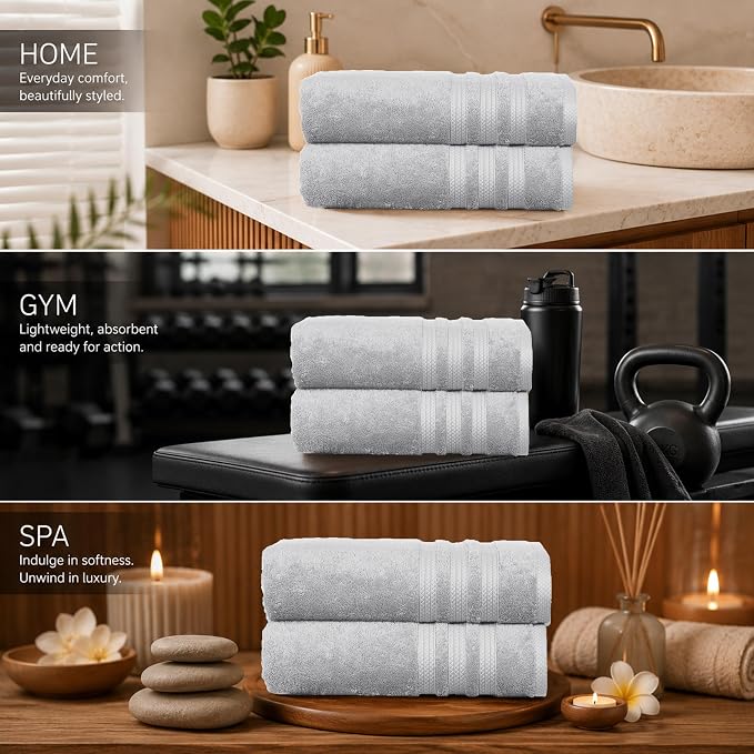 Bath Sheets 2 Pack Extra Large 35 x 70 Inches 600 GSM 100% Ring Spun Combed Uzbek Cotton Bath Towels Oeko-TEX Certified Soft Highly Absorbent Quick Dry – Light Grey