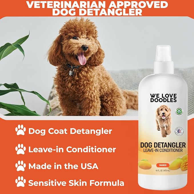 We Love Doodles Dog Detangler Spray - Leave-in Conditioner for Dogs - Dog Detangling Spray - Dematting Spray for Dogs - Tangle Remover - Made in The USA - Large 16 fl oz (Mango)
