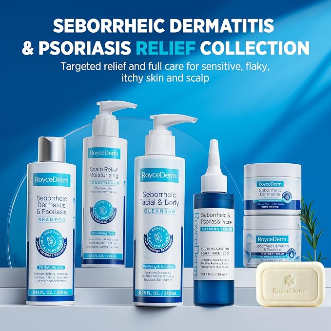 Roycederm Seborrheic & Psoriasis-Prone Skin Care Bundle, Calming Serum + Fragrance-Free Foaming Face & Body Wash, 2-Step Cleanse & Calm Routine for Dry, Flaky, Oily, Redness-Prone & Sensitive Skin