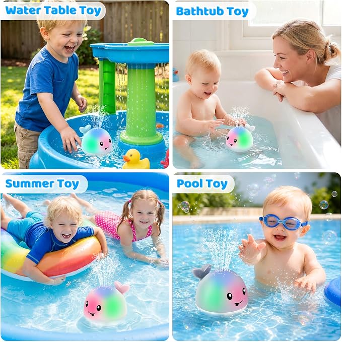 ANGGIKO Baby Girl Bath Toys, Pool Water Table Toy for Babies Girl Gift, Toddler Bath Toys for Kids Ages Light Up Whale Bath Toy Sprinkler Summer Bathtub Fountain Baby Toy