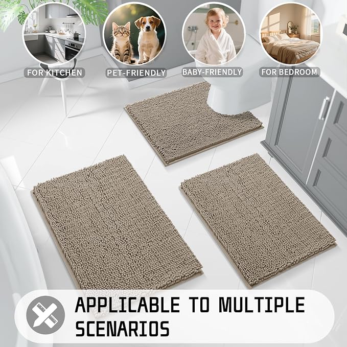 Yimobra Long Bathroom Rugs 47"x24", Extra Soft Non Slip Bath Mat for Tub, Super Absorbent Quick Dry Shaggy Rug Floor Carpet, Machine Washable,Camel