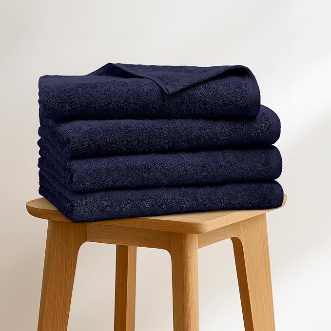 Bath Towels Set of 4 – 100% Ring Spun Cotton Navy Blue Extra Large Towels for Bathroom, Spa Use (55x28 in) – 550 GSM Super Soft and Quick Dry Large Bath Sheets for Adults