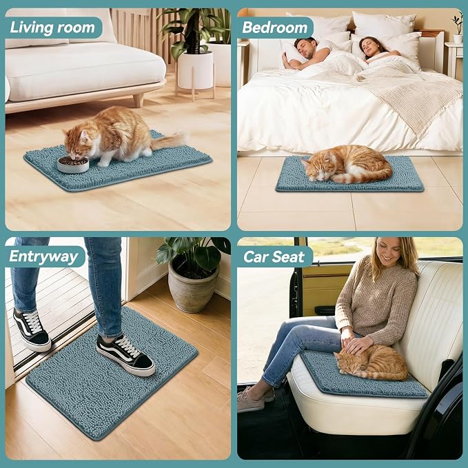 Bcoimo Super Absorbent Cat Door Mat, 24"*17" Anti Slip Mat for Muddy Paws, Pet Rugs for Dirty Paws Washable that Absorbs Moisture and Dirt, for Cat Cage and Pet Resting Carpet