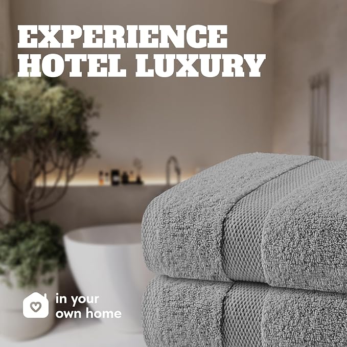 White Classic Light Gray Bath Towels 27x54 Inch, Cotton Towel Set for Bathroom, Hotel, Gym, Spa, Soft Extra Absorbent Quick Dry 4 Pack