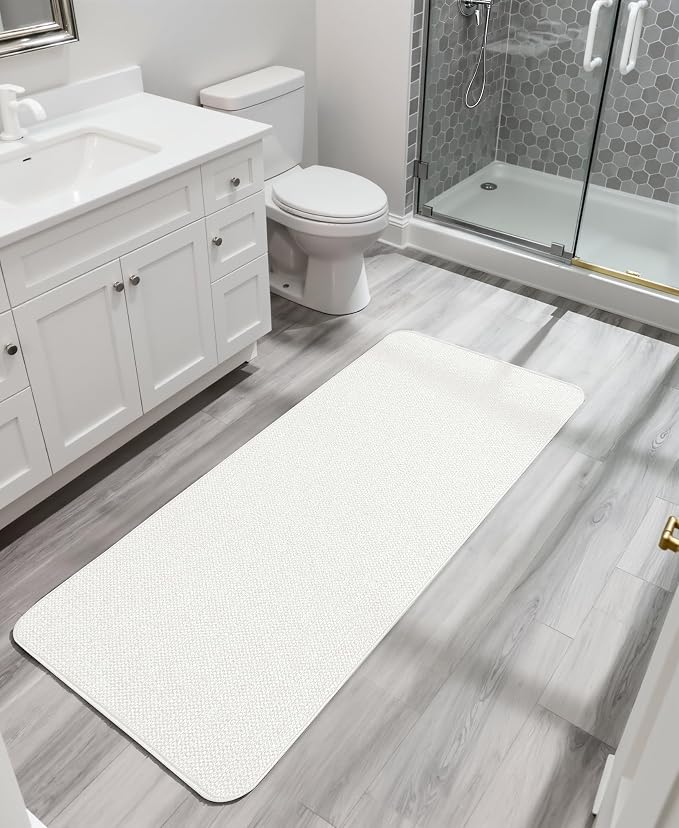 Bath Mat,Ultra Thin Bathroom Runner Rugs,Large Bath Mats for Bathroom,Quick Dry,Non-Slip,Machine Washable,Low Pile,Bath Rug,Shower Outside,Sink,Home Decor Accessories.Cream,1'9"x3'11"(21x47inch)