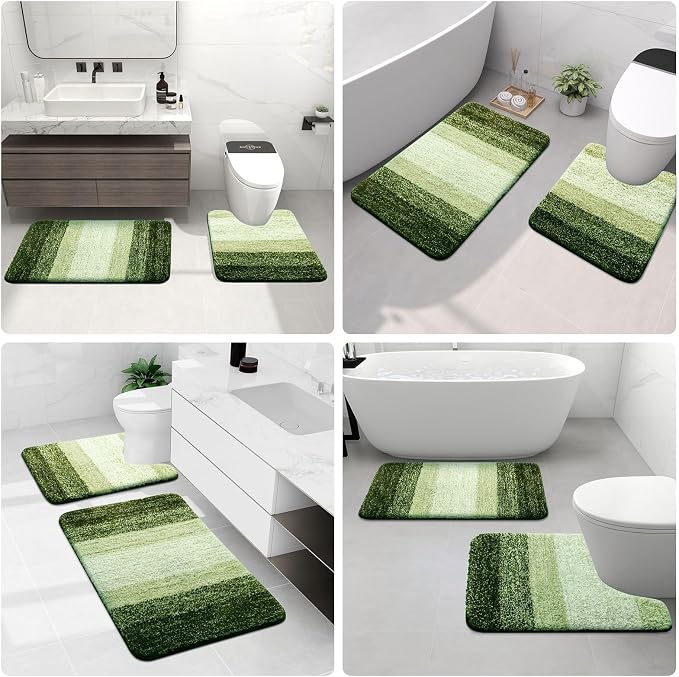 Arotive Microfiber Bathroom Rugs, Shaggy Soft and Absorbent Contour Toilet Rugs, Thick Plush Machine Washable Dry Bath Mats for Toilet Base, 30x20, Blackish Green, Rectangular