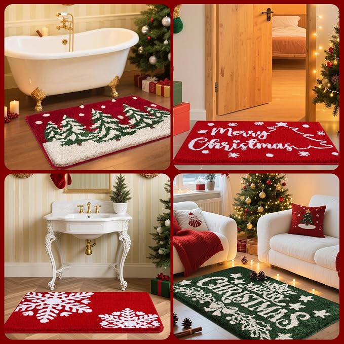 ACCUMTEK Upgraded Waffle Bath Mat,Super Absorbent Non-Slip Quick Dry Bathroom Rugs with Tassels,30"x20",Green