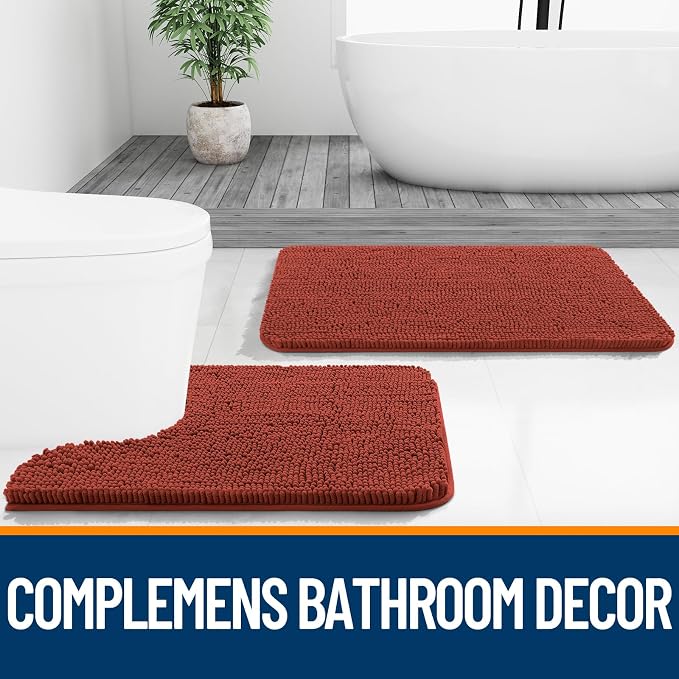 OLANLY Bathroom Runner Rugs 44x24, Soft Absorbent Chenille Bath Rugs, Rubber Backing Quick Dry, Machine Washable Long Bath Mats for Bathroom, Tub and Shower, Home Decor Accessories, Rustic Terracotta