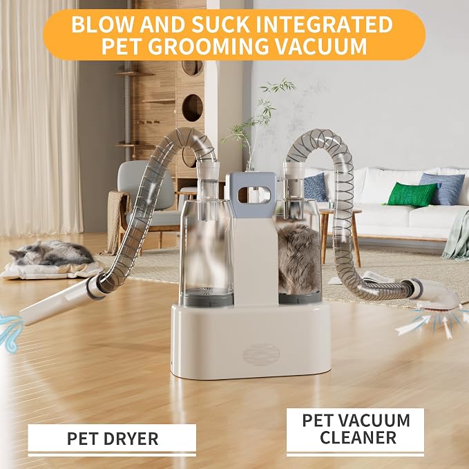 FOTING Dog Grooming Vacuum, Dog Grooming Vacuum&Dryer Kit, 2.1L Double Dust Cup 10000pa Dogs Vacuums for Shedding Grooming, 6 in 1 Grooming Tools Home Cleaning, Low Noise Pet Grooming Vacuum for Dogs