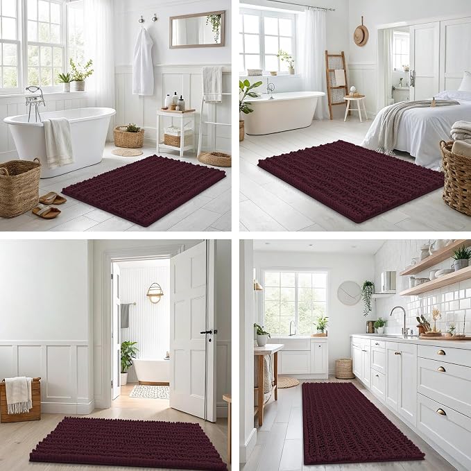 Smiry Bathroom Rugs Mat 24x16, Extra Soft Absorbent Chenille Bath Rugs, Non Slip Rubber Backing Machine Washable Quick Dry Bath Mats for Bathroom Floor, Tub, Shower, Home Accessories, Black Cherry