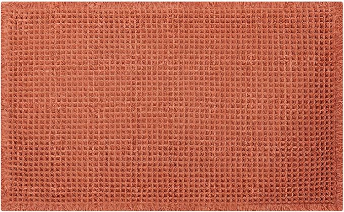 Waffle Bath Mat - Boho Bathroom Rugs Non Slip Washable, Super Absorbent & Quick Dry, Soft Bath Mat Farmhouse Bathroom Decor, 20'' x 32'', Dirty Orange