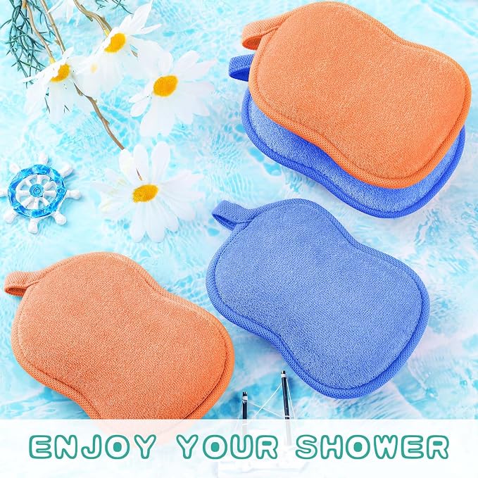 Tatuo 4 Pieces Baby Bath Sponge Soft Comfy Cotton Baby Sponge Toddler Absorbent Loofah for Kids Babies Boy Girl(Orange,Blue)
