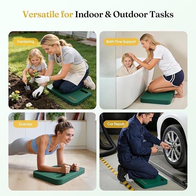 Grenebo High-Density NBR Foam Garden Kneeling Pad, 1.6" Extra Thick Gardening Pad for Kneeling, Ultra Soft Kneeling Pad for Gardening, Work, Exercise, Yoga, 17.3×11×1.6 in (1, Green)