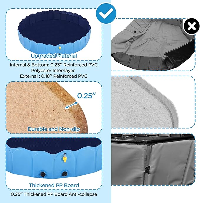 Yaheetech Foldable Dog Bath Pool Collapsible Dog Bathing Tub Doggie Wading Pool with Sprinkler for Indoor/Outdoor Use Suitbale for Puppy Small Medium Dogs Cats(Blue, 71x13 inch)