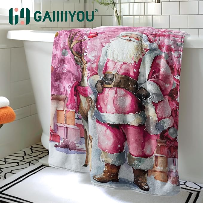 Pink Winter Fleece Bath Towel Absorbent Microfiber Decoration Bathroom Towel for Holiday