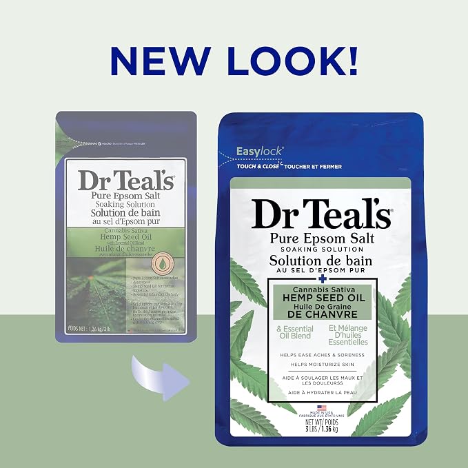Dr Teal's Pure Epsom Magnesium Salt Soak, Cannabis Sativa Hemp Seed Oil, 3 lb