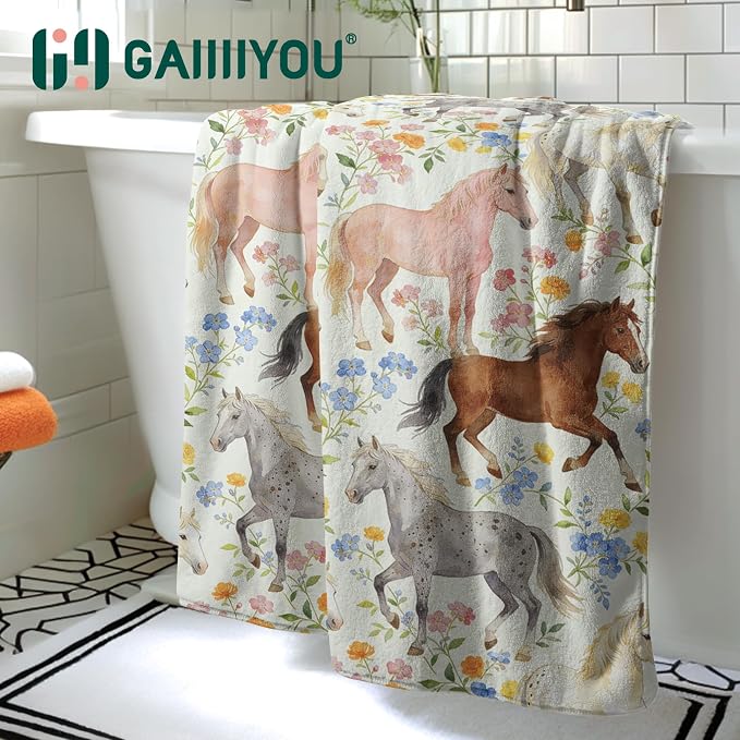 Watercolor Horse Animals Bath Towels Soft Absorbent Oversized Towel for Bathroom Men Women