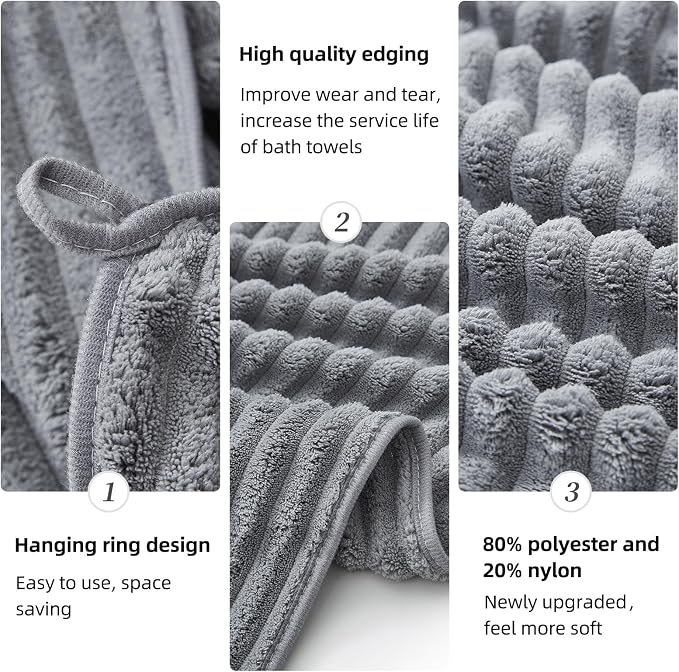 Extra Large Bath Towel Set of 6 (40"x80"),Oversized Bath Sheet Super Soft Highly Absorbent Microfibers Quick Dry Luxury Shower Towel for Bathroom Spa Gym Hotel Yoga (Grey, 6Piece)