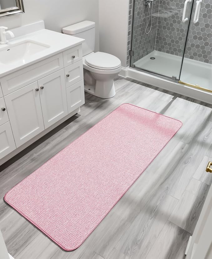 Bosap Bath Mat,Ultra Thin Bathroom Runner Rugs,Large Bath Mats for Bathroom,Quick Dry,Non-Slip,Machine Washable,Low Pile,Bath Rug,Shower Outside,Sink,Home Decor Accessories.Pink,1'5"x4'11"(17x59inch)