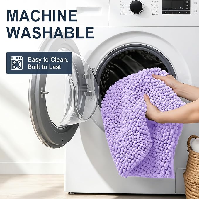 Smiry Thick Chenille Bathroom Rugs 36x24, Extra Soft Absorbent Striped Bath Mat, Machine Washable, Rubber Backing, Bath Rugs for Tub & Shower, Modern Home Decor Accessories, Lavender