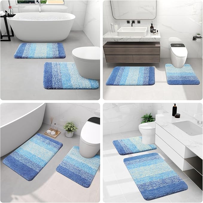 Arotive Microfiber Bathroom Rugs, Shaggy Soft and Absorbent Bath Rug, Thick Plush Machine Washable Dry Bath Mats for Bathroom, Tub and Shower, 24x16, Light Royal Blue, Rectangular