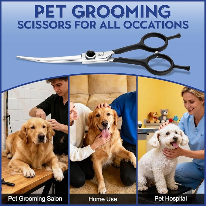 Dragon Creek 6" Upward Curved Dog Grooming Scissors Shears for Grooming Face and Paws Safety Shears Trimming Cutting Scissors for Dog Cat Pet Christmas Thanksgiving Gift Black