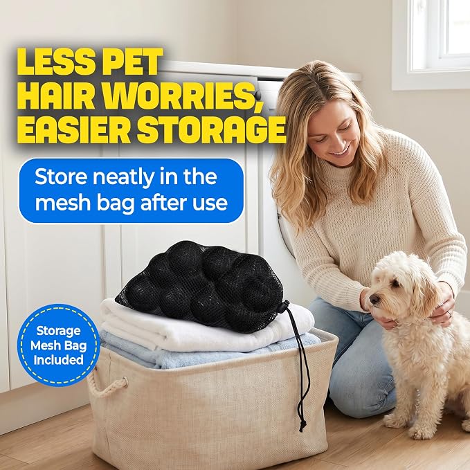 HASHI 12 Pack 2.3 Inch Pet Hair Remover for Laundry, Reusable Washing Machine and Dryer Balls, Dog and Cat Fur Lint Catcher for Clothes and Bedding, Gentle on Fabrics, Prevents Tangling, Black