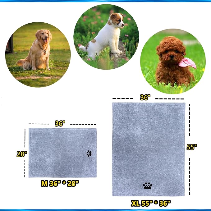 Dogvingpk Extra Large Dog Towel 2 Pack, Super Absorbent Soft Quick Drying Microfiber Pet Bath Towels for Large & Medium Dogs (XL-55" * 36", Green and Grey)