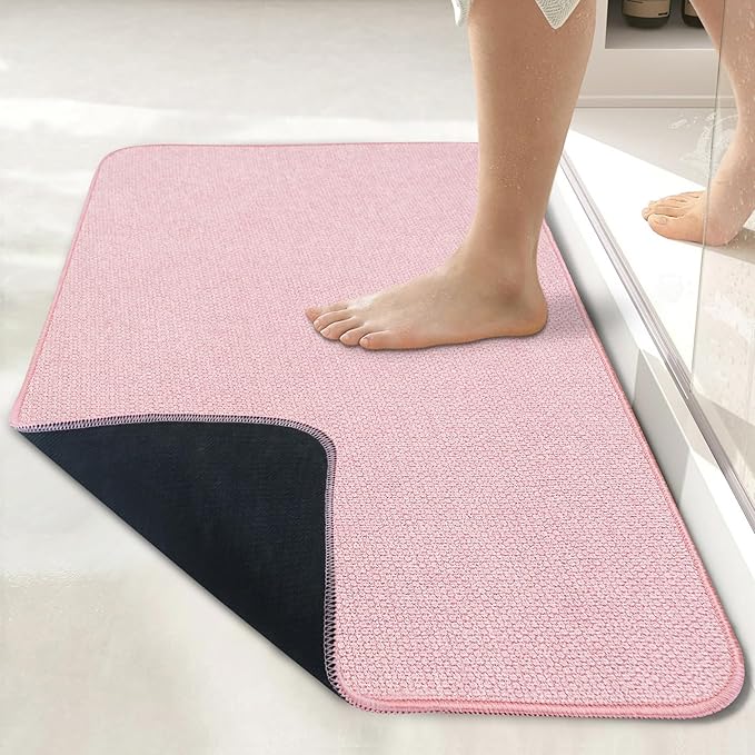Bosap Bath Mat,Ultra Thin Bathroom Runner Rugs,Large Bath Mats for Bathroom,Quick Dry,Non-Slip,Machine Washable,Low Pile,Bath Rug,Shower Outside,Sink,Home Decor Accessories.Pink,3'x6'(36x72inch)