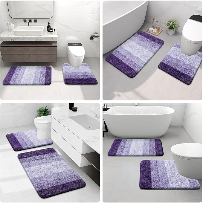 Arotive Microfiber Bathroom Rugs, Shaggy Soft and Absorbent Bath Rug, Thick Plush Machine Washable Dry Bath Mats for Bathroom, Tub and Shower, 50x30, Dark Purple, Rectangular